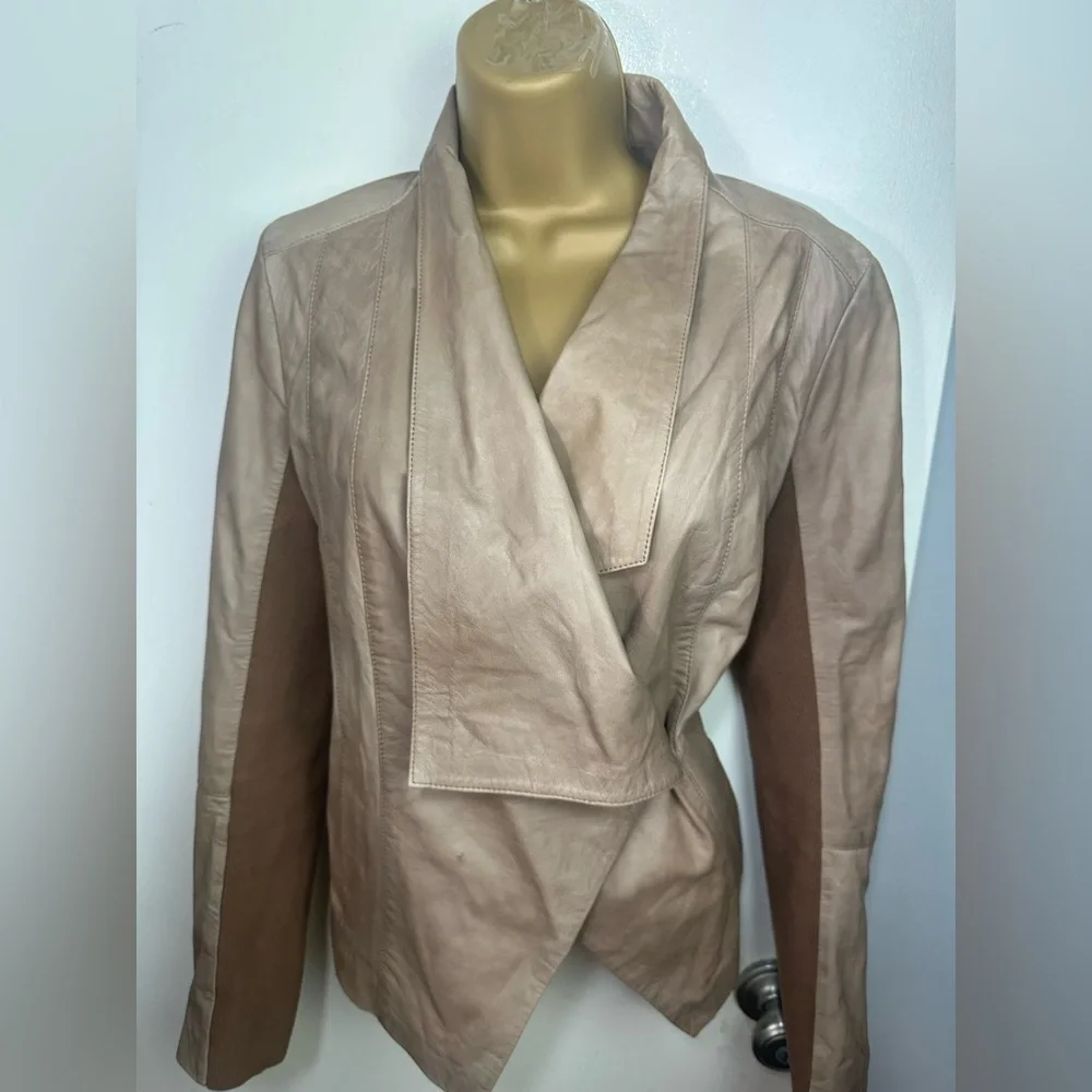 trouvé Brown Carmel Buttery Leather Moto Ribbed Asymmetrical Jacket M*SPOTS*‎